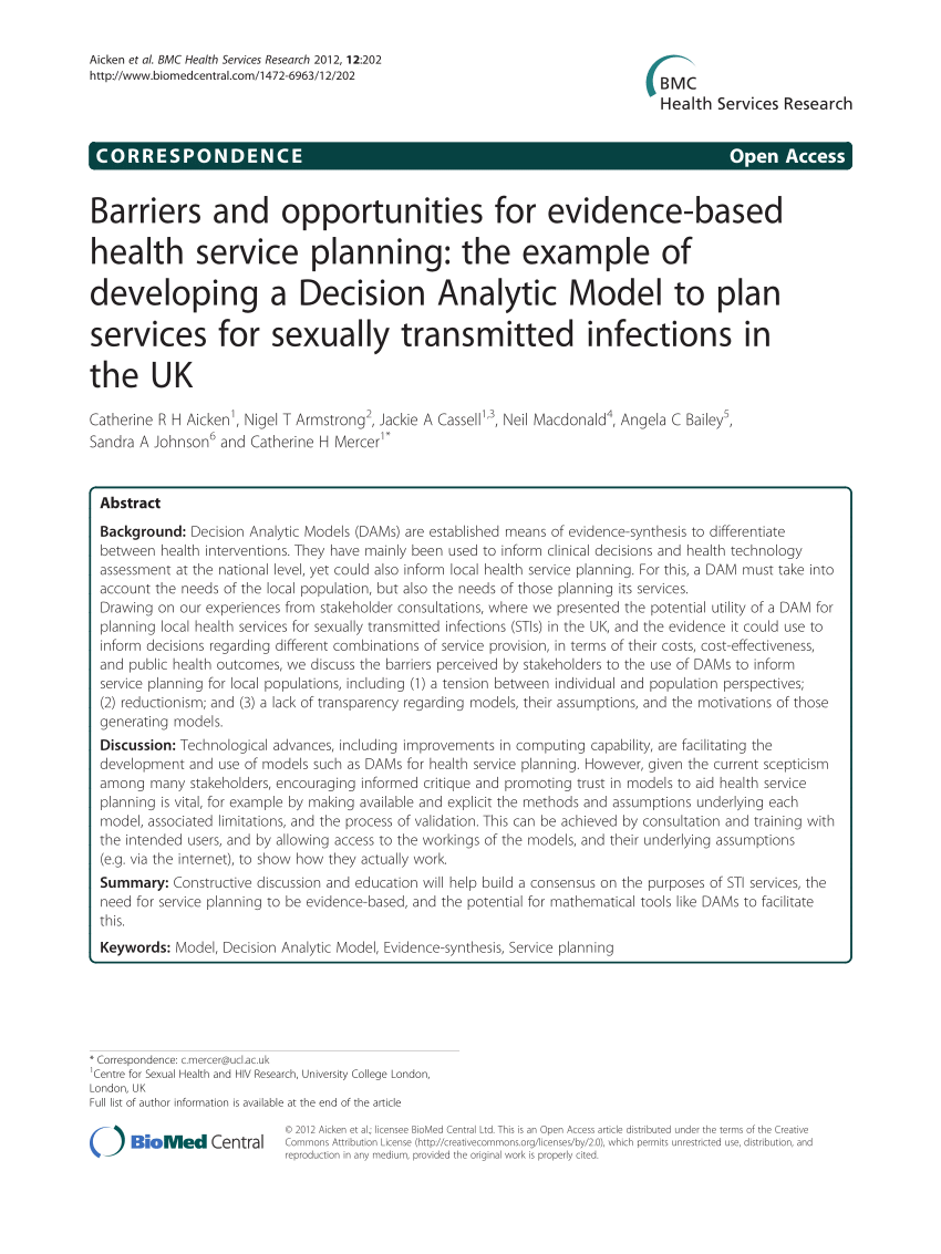 Pdf Barriers And Opportunities For Evidence Based Health Service Planning The Example Of 