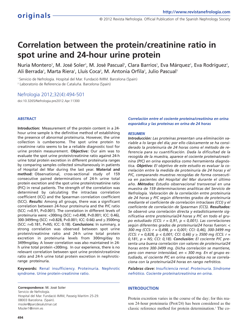 (PDF) Correlation between the protein/creatinine ratio in ...