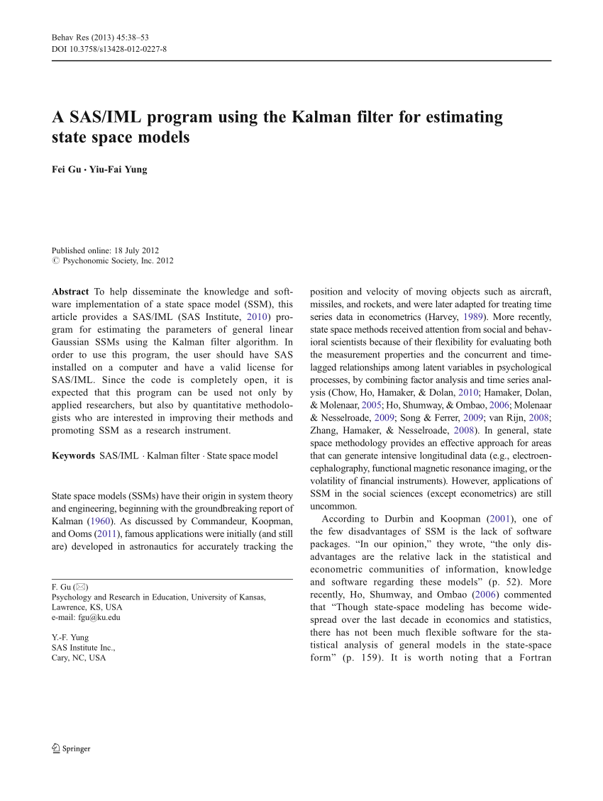 Pdf A Sas Iml Program Using The Kalman Filter For Estimating State Space Models