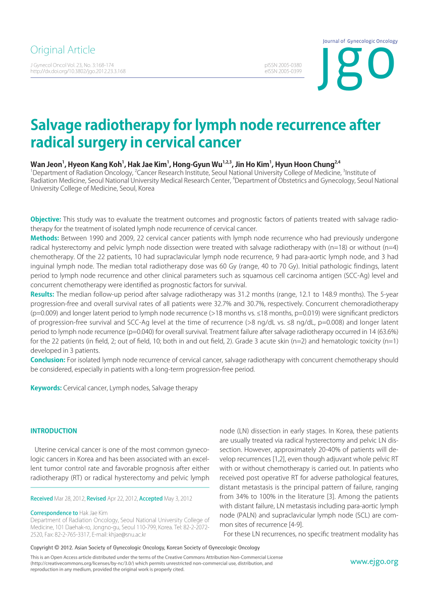 Pdf Salvage Radiotherapy For Lymph Node Recurrence After Radical