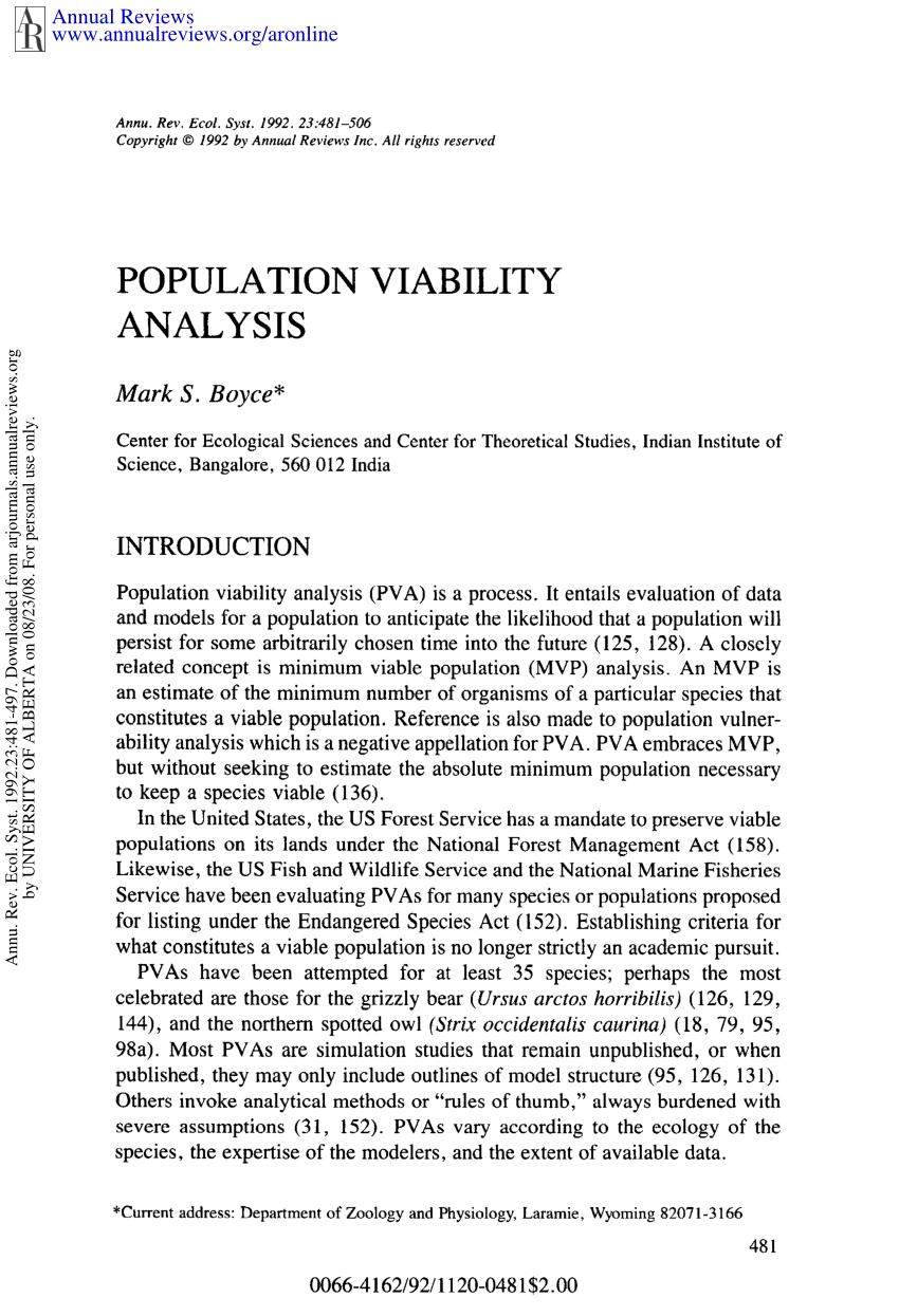 Pdf Population Viability Analysis