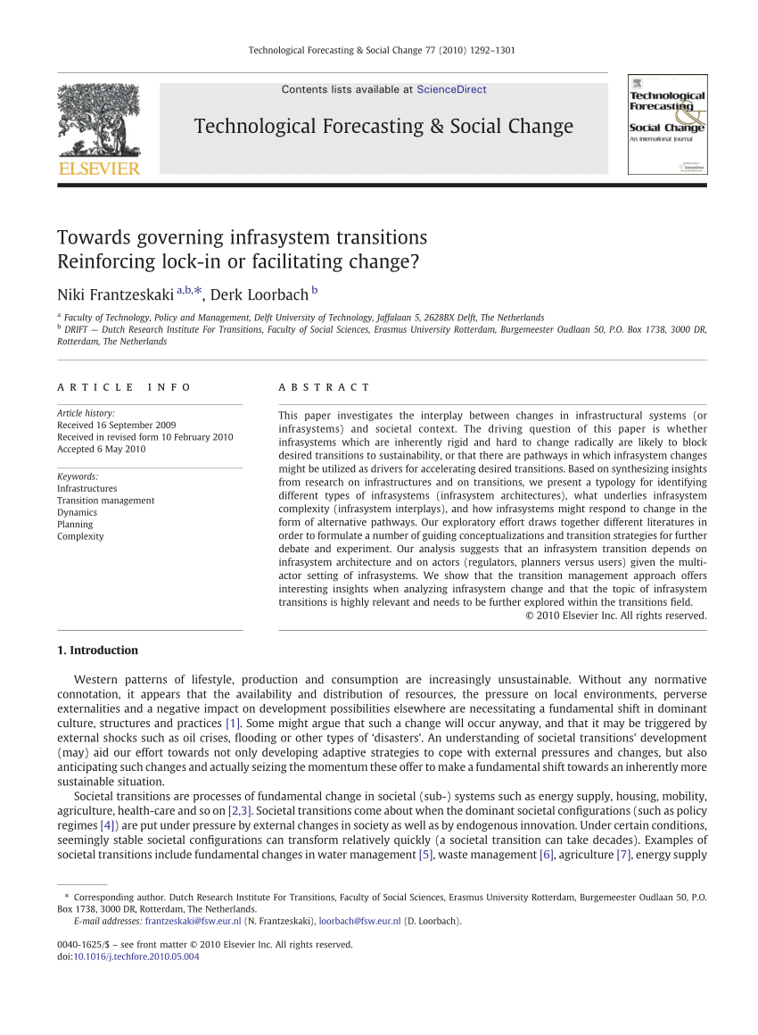 Pdf Towards Governing Infrasystem Transitions Reinforcing Lock In Or Facilitating Change