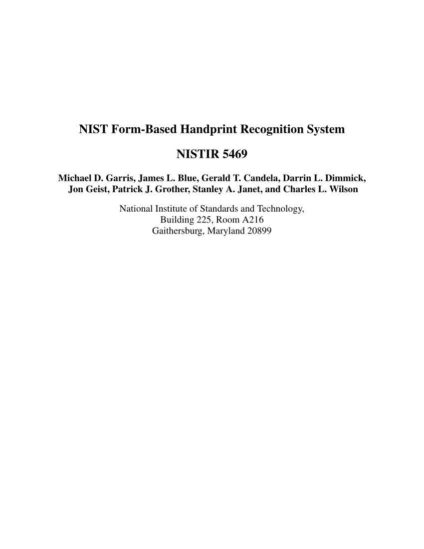 (PDF) NIST FormBased Handprint Recognition System NISTIR 5469