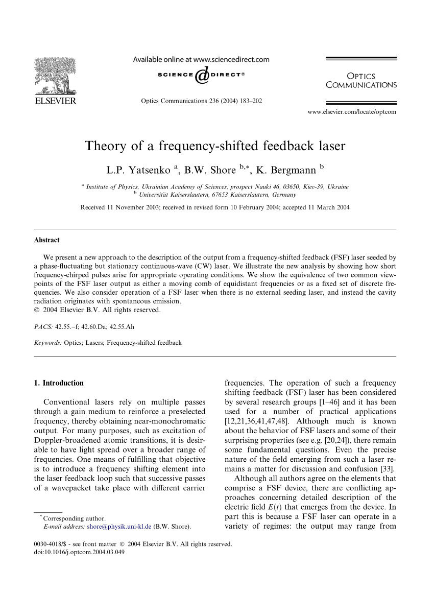 Pdf Theory Of A Frequency Shifted Feedback Laser
