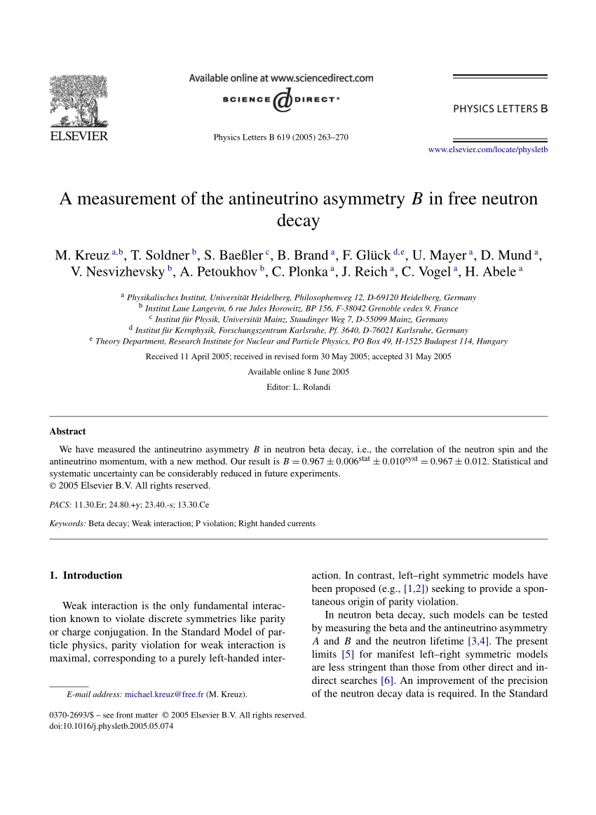 Pdf A Measurement Of The Antineutrino Asymmetry B In Free Neutron Decay