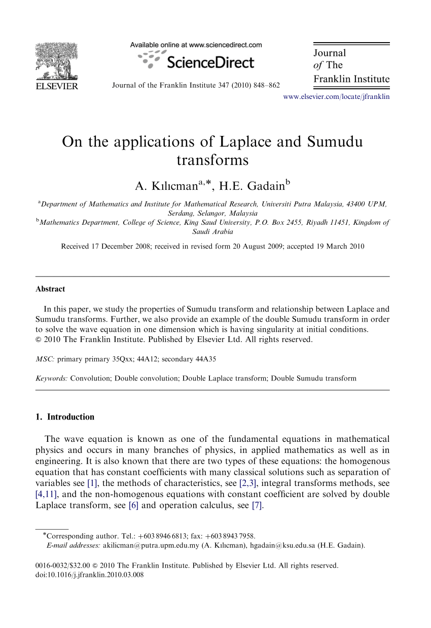 Pdf On The Applications Of Laplace And Sumudu Transforms