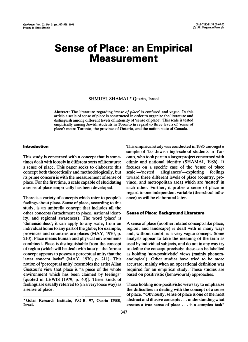 PDF) Sense of Place: An Empirical Measurement