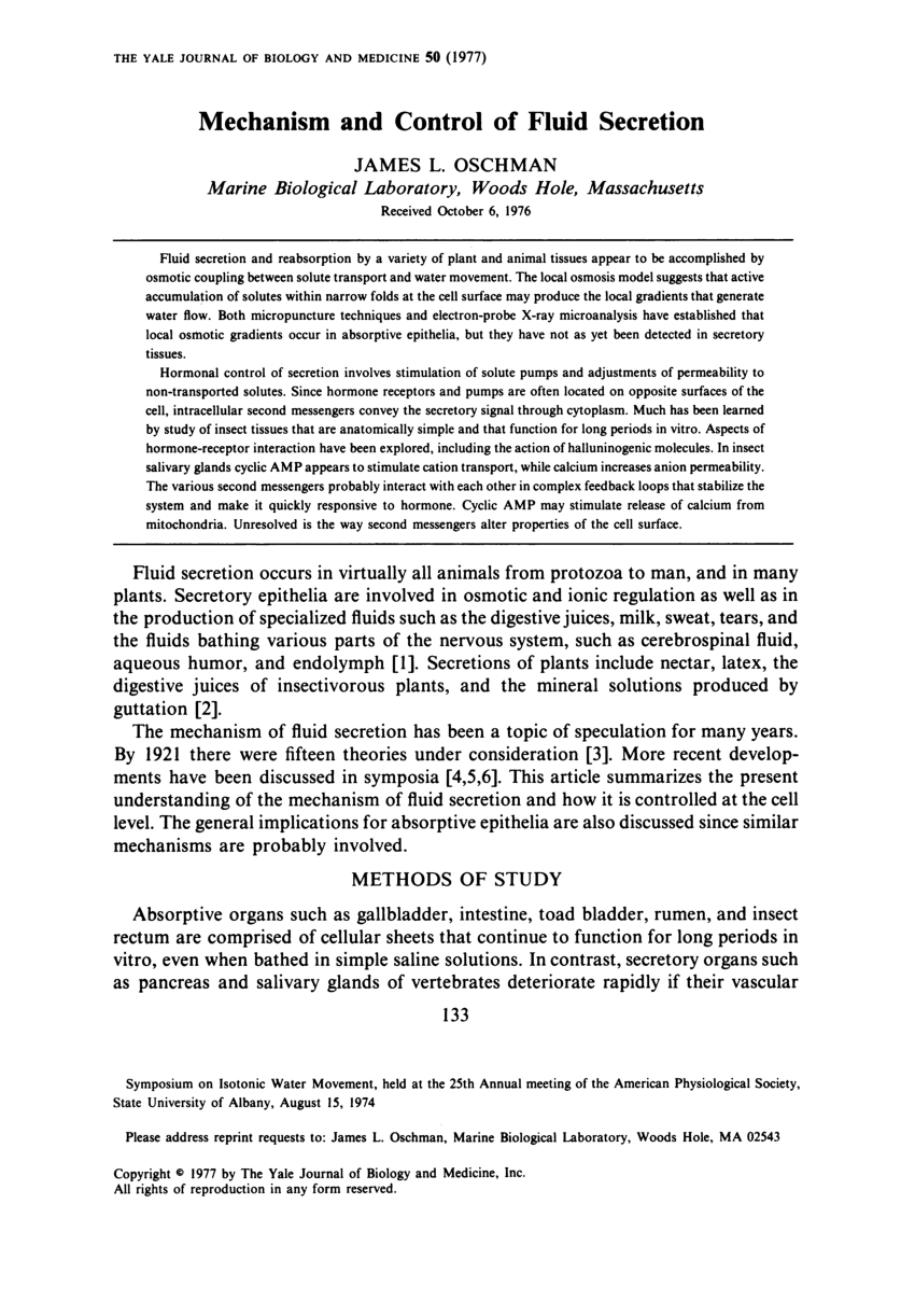 Pdf Mechanism And Control Of Fluid Secretion