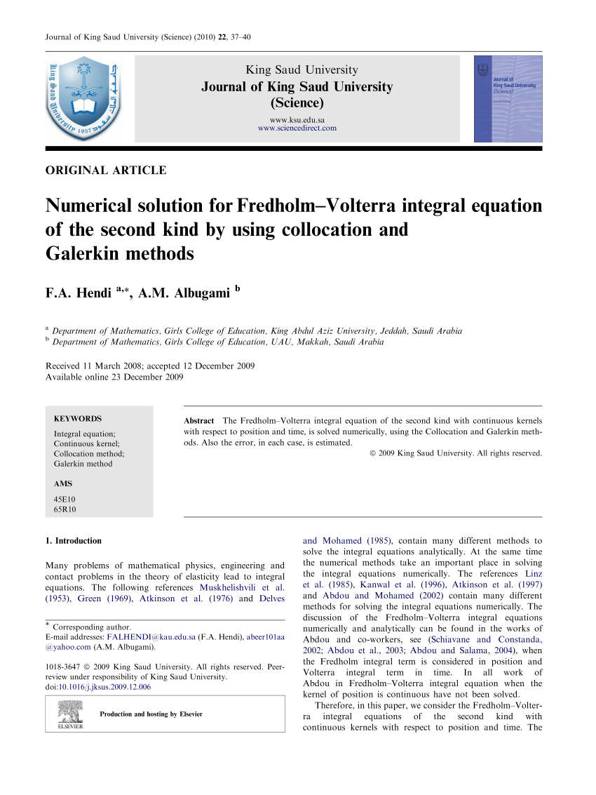Pdf Numerical Solution For Fredholm Volterra Integral Equation Of The Second Kind By Using Collocation And Galerkin Methods