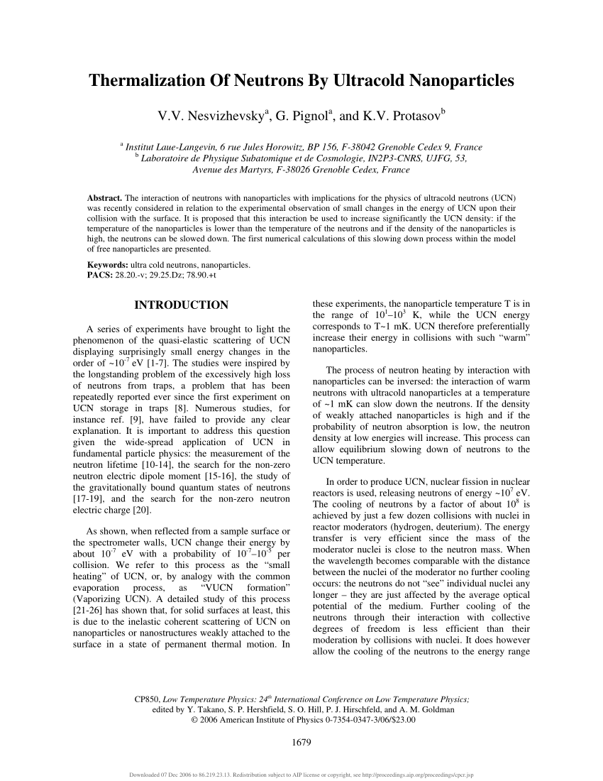 Pdf Thermalization Of Neutrons By Ultracold Nanoparticles