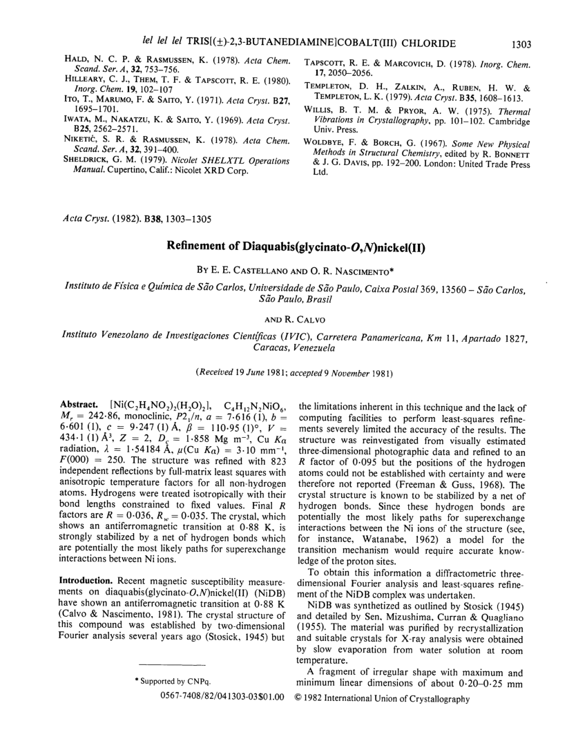 Pdf Refinement Of Diaquabis Glycinato O N Nickel Ii