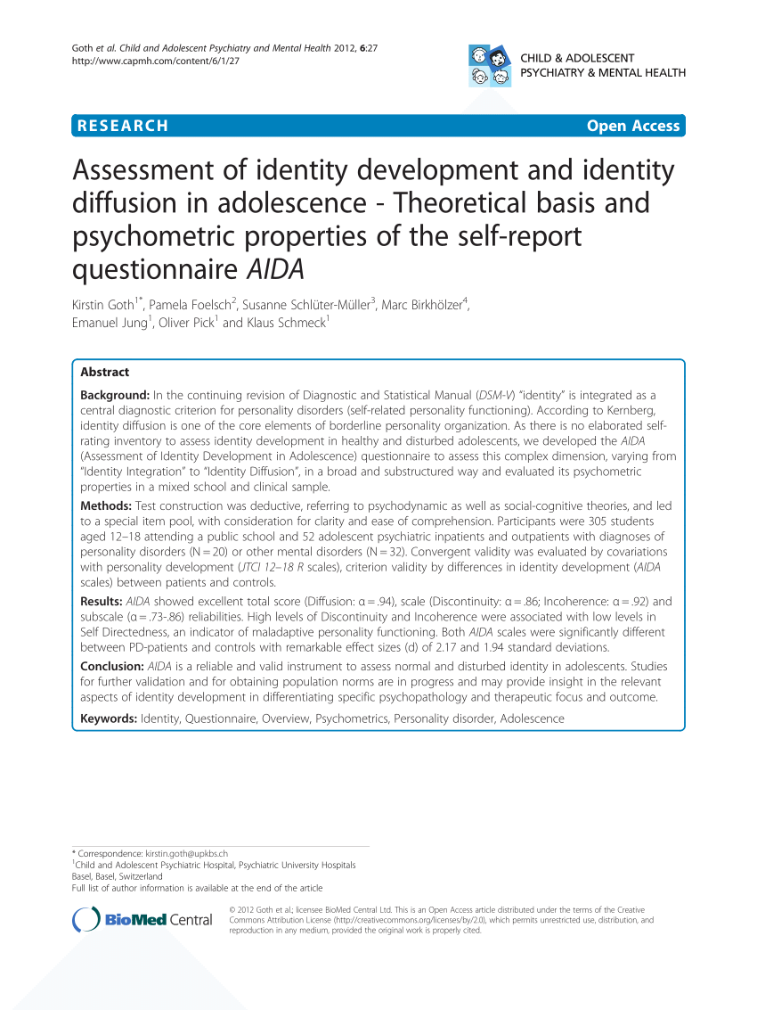Pdf Assessment Of Identity Development And Identity