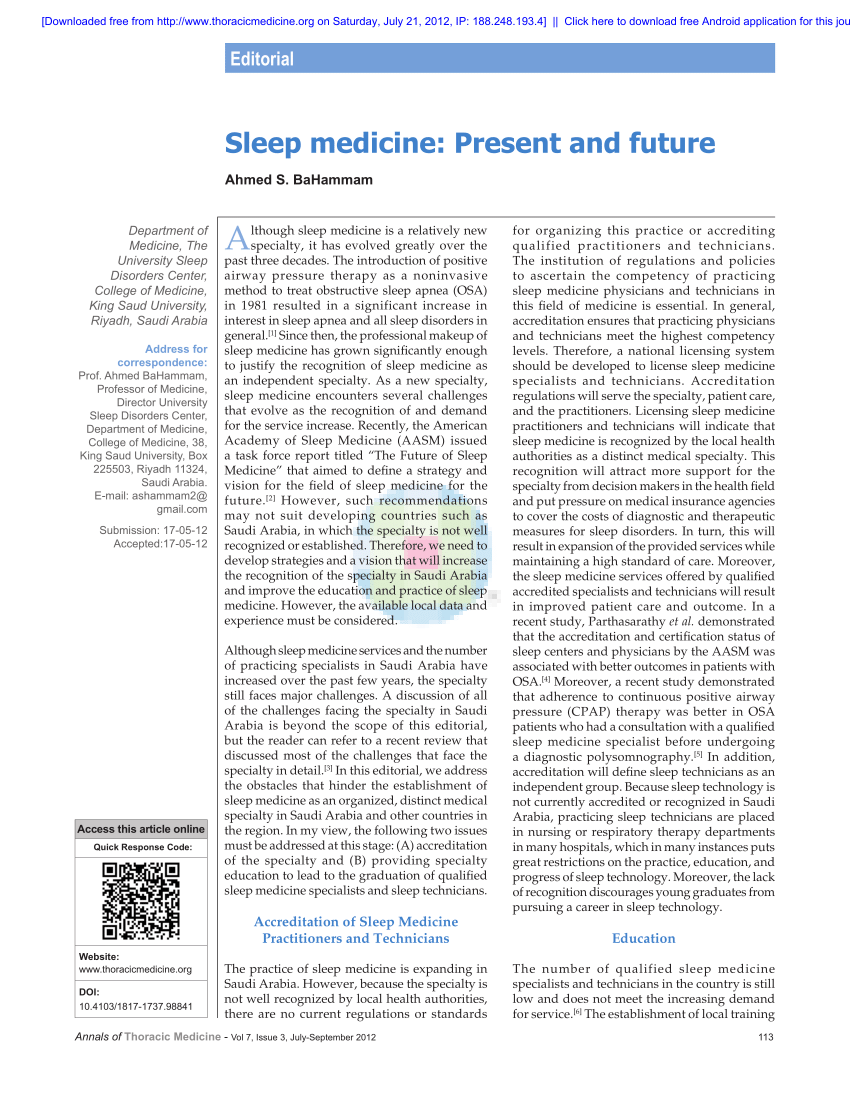 PDF) Sleep medicine: Present and future