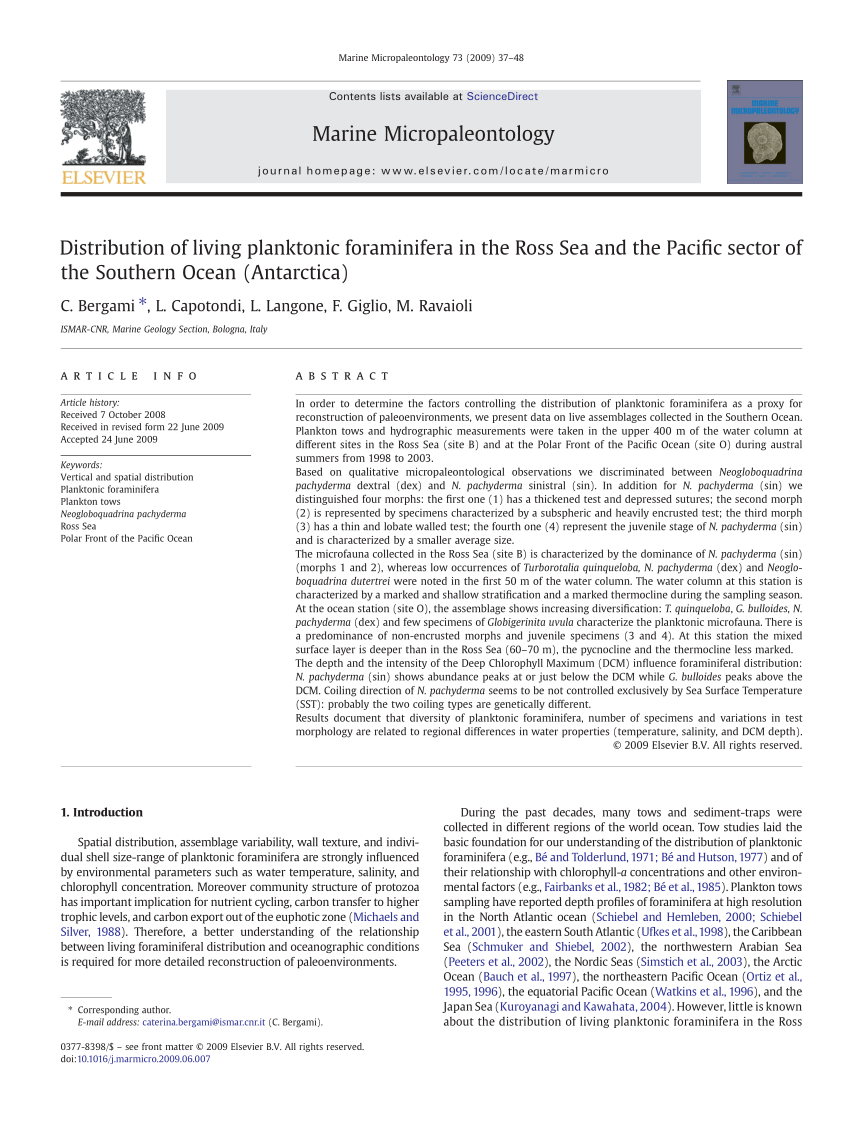 (PDF) Distribution of living planktonic foraminifera in the Ross Sea Sns-Brigh10