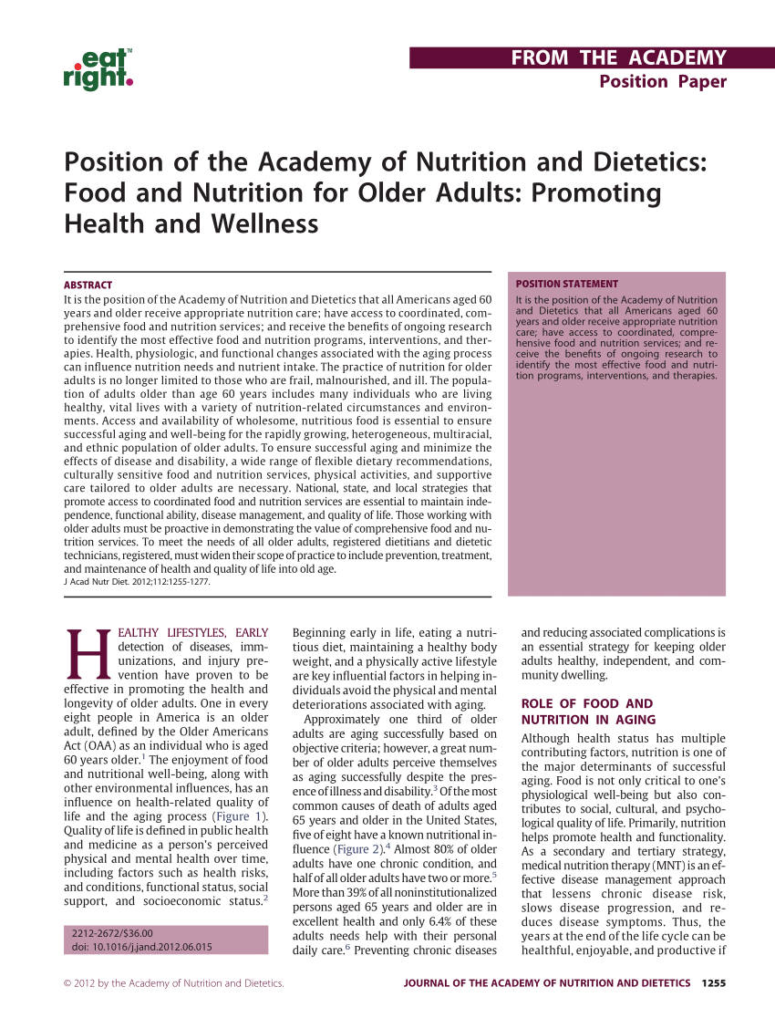PDF Position of the Academy of Nutrition and Dietetics: Food and