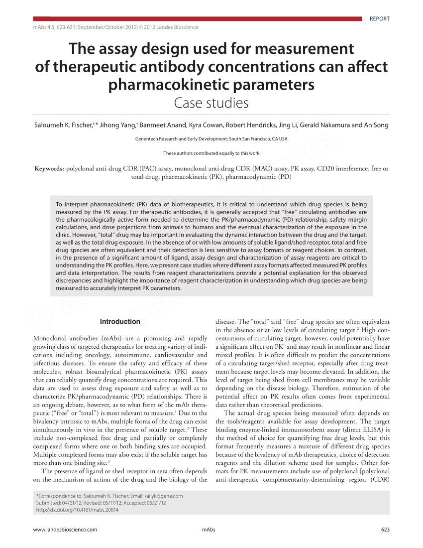 Pdf The Assay Design Used For Measurement Of Therapeutic Antibody Concentrations Can Affect Pharmacokinetic Parameters Case Studies