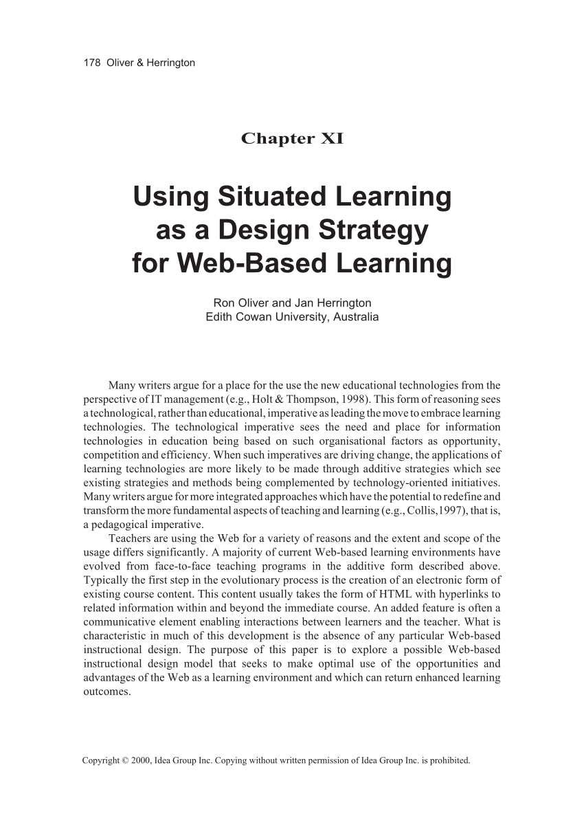 PDF) Using Situated Learning as a Design Strategy for Web-Based ...