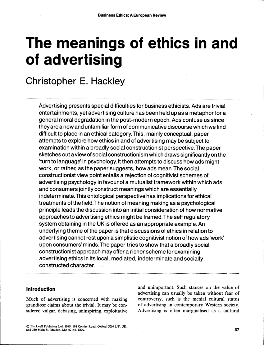 ethics in advertising essay