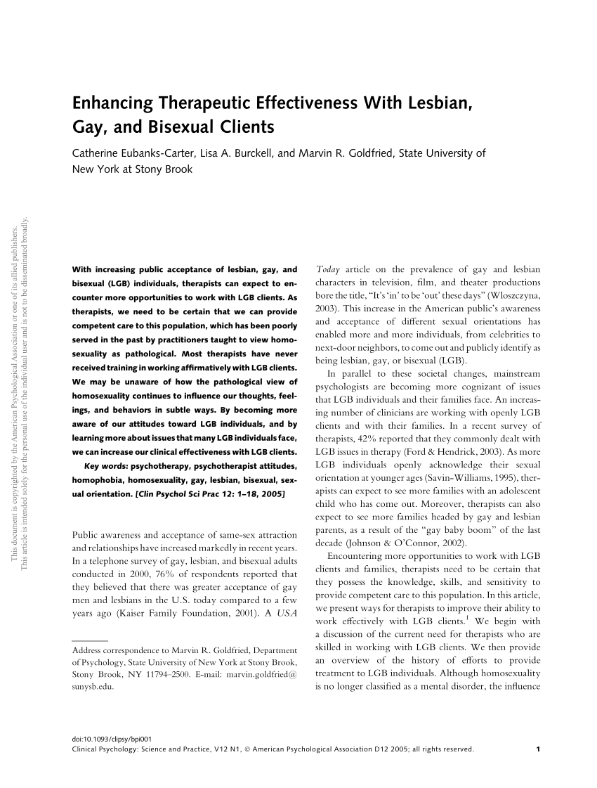 Enhancing Therapeutic Effectiveness With Lesbian, Gay, and Bisexual Clients  | Request PDF