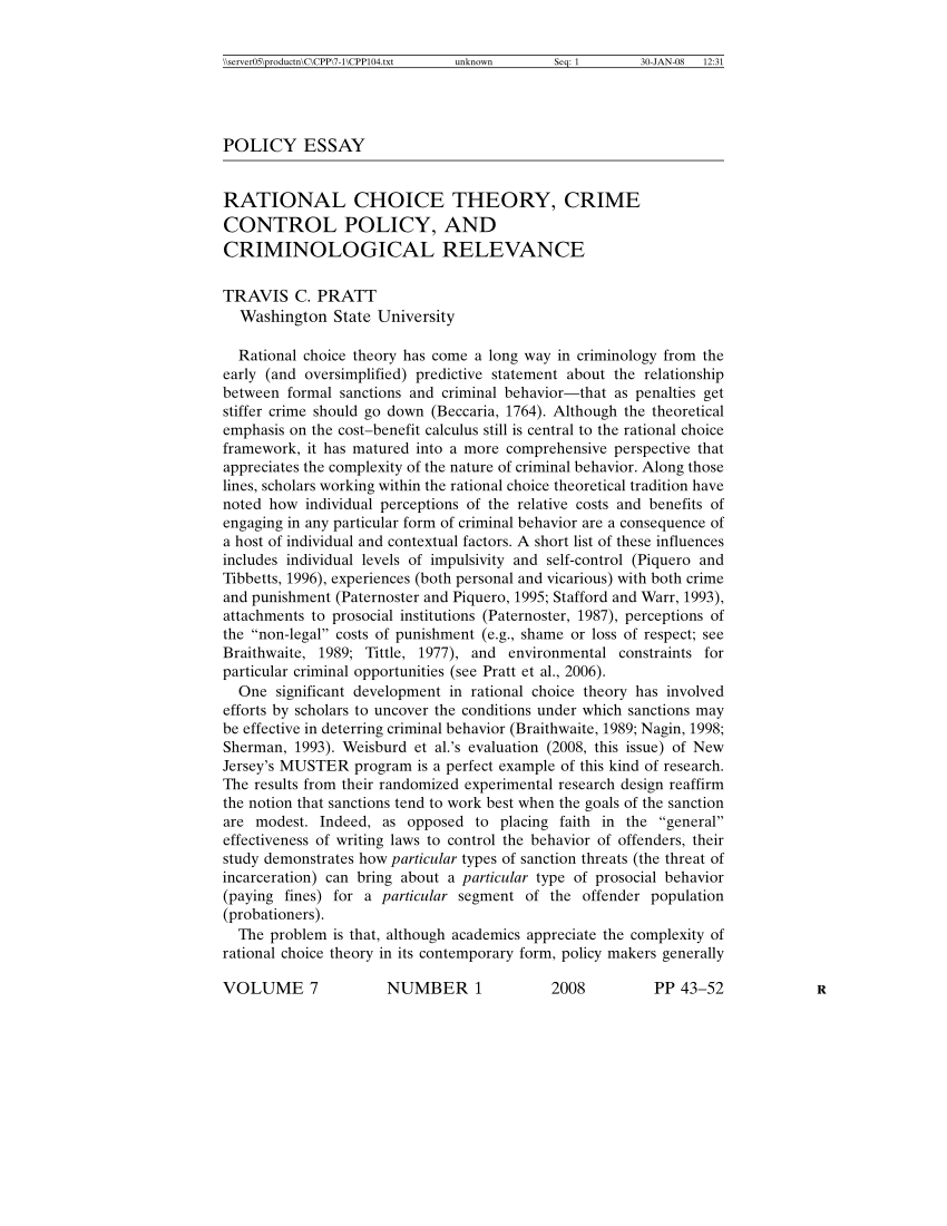 PDF) Rational choice theory, crime control policy, and 