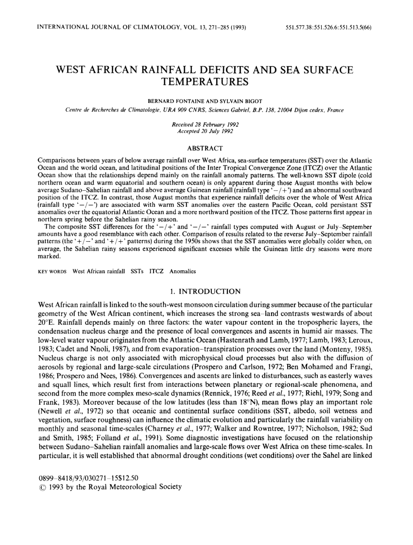 The Sensitivity Of Sub Saharan Precipitation To Atlantic Sst