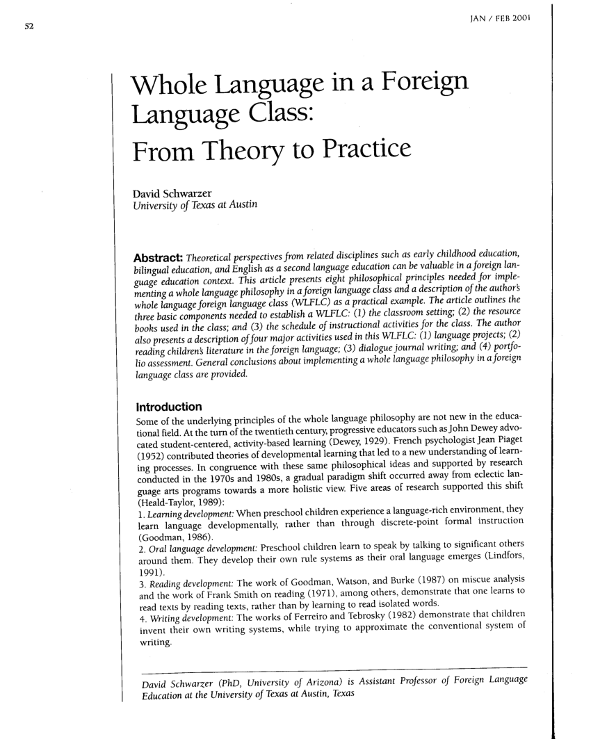 PDF) Whole Language in a Foreign Language Class: From Theory