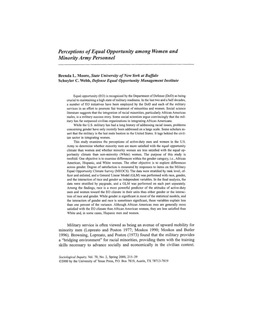 (PDF) Perceptions of Equal Opportunity among Women and Minority Army ...