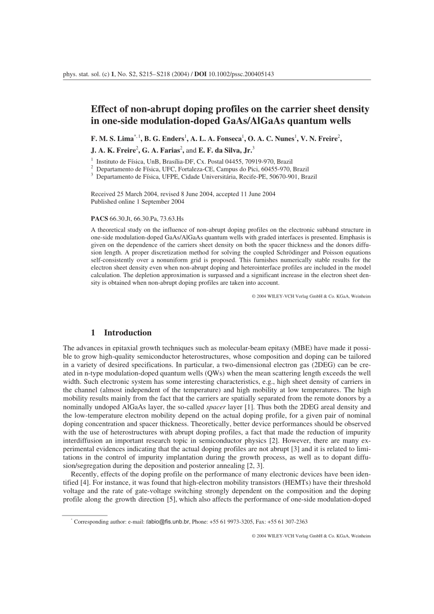 Pdf Effect Of Non Abrupt Doping Profiles On The Carrier Sheet Density In One Side Modulation Doped Gaas Algaas Quantum Wells