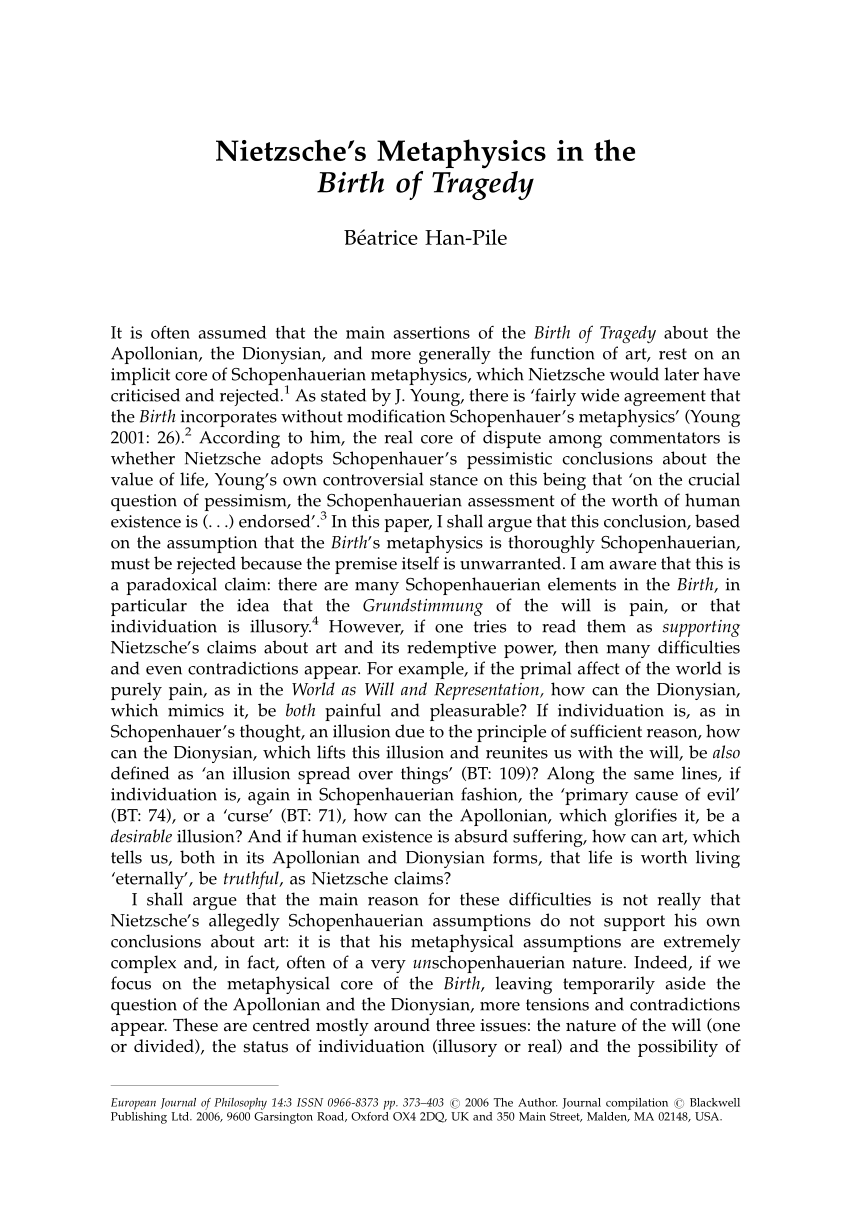 PDF Nietzsche s Metaphysics in the Birth of Tragedy