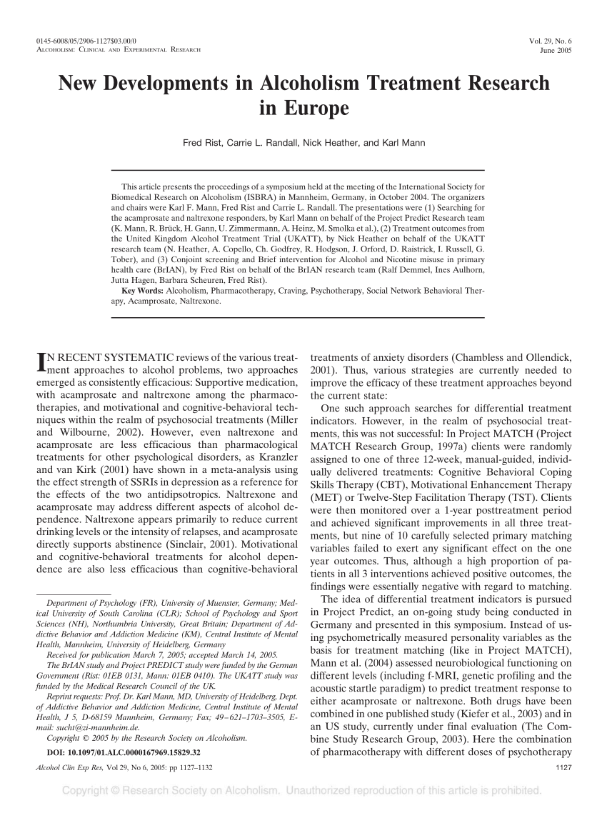 (PDF) New Developments in Alcoholism Treatment Research in Europe