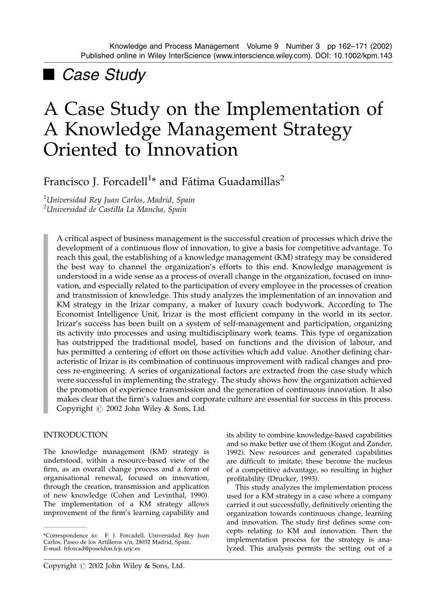 Pdf A Case Study On The Implementation Of A Knowledge Management