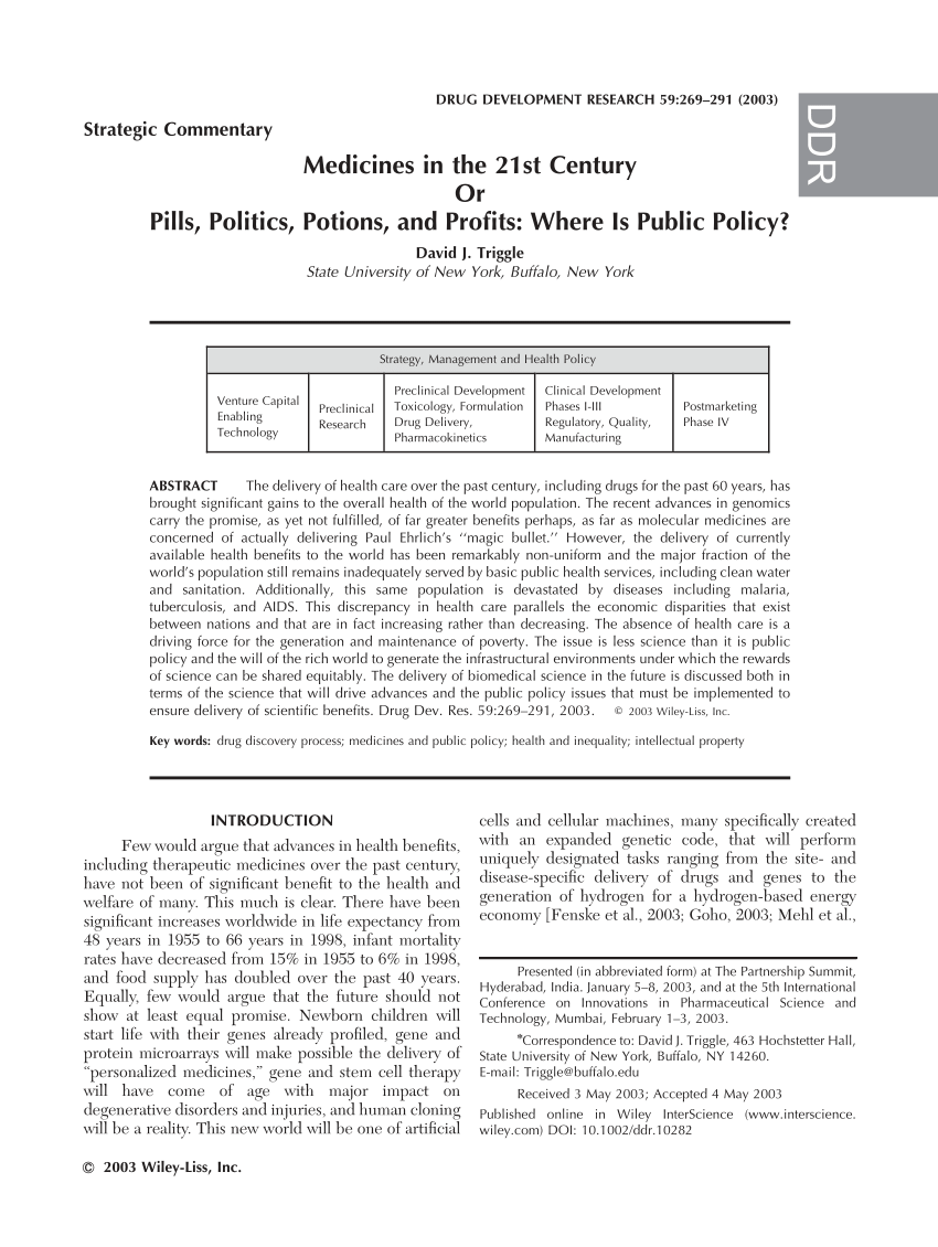 PDF) Medicines in the 21st century Or pills, politics, potions, and  profits: Where is public policy?