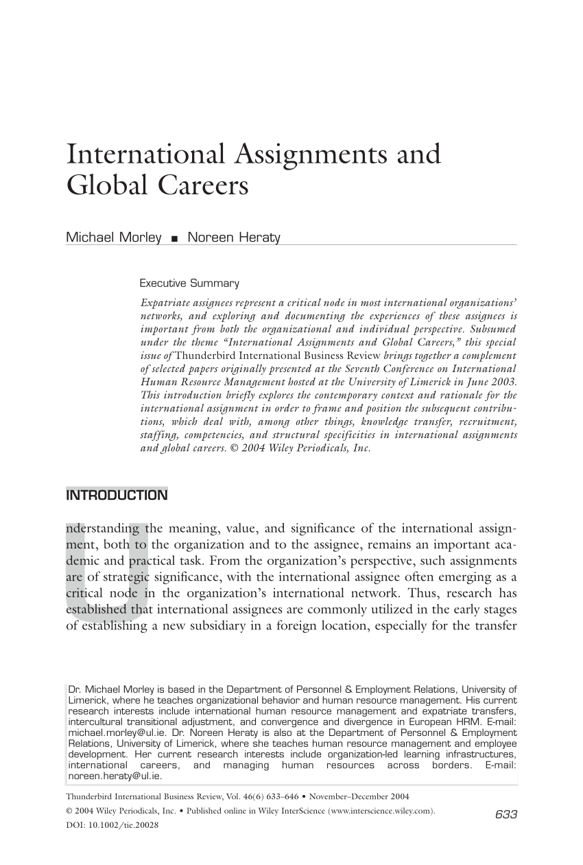 what is meant by international assignment