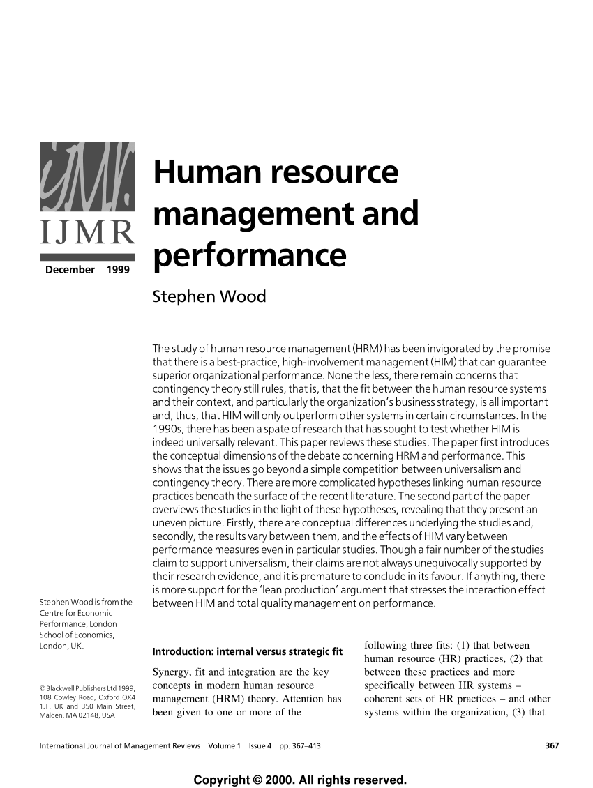 human resource management research topics pdf