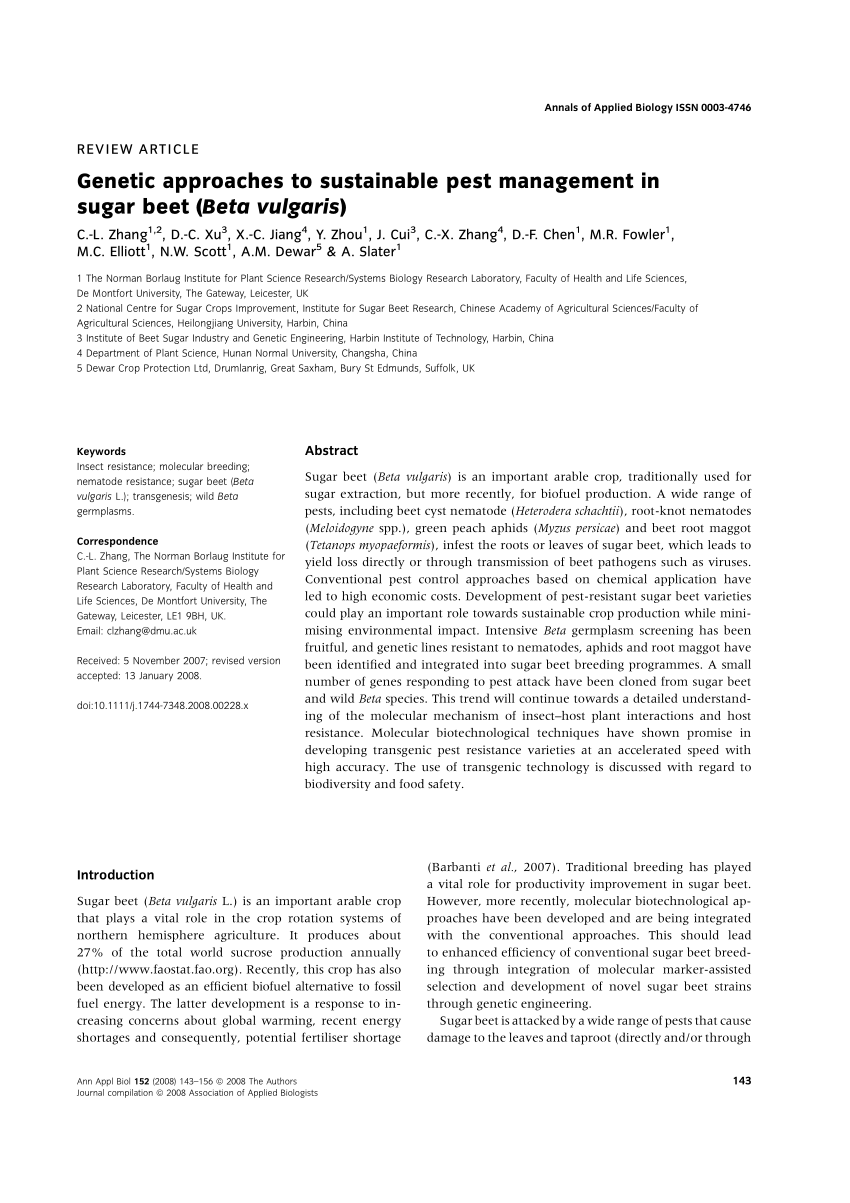 Pdf Genetic Approaches To Sustainable Pest Management In Sugar Beet Beta Vulgaris