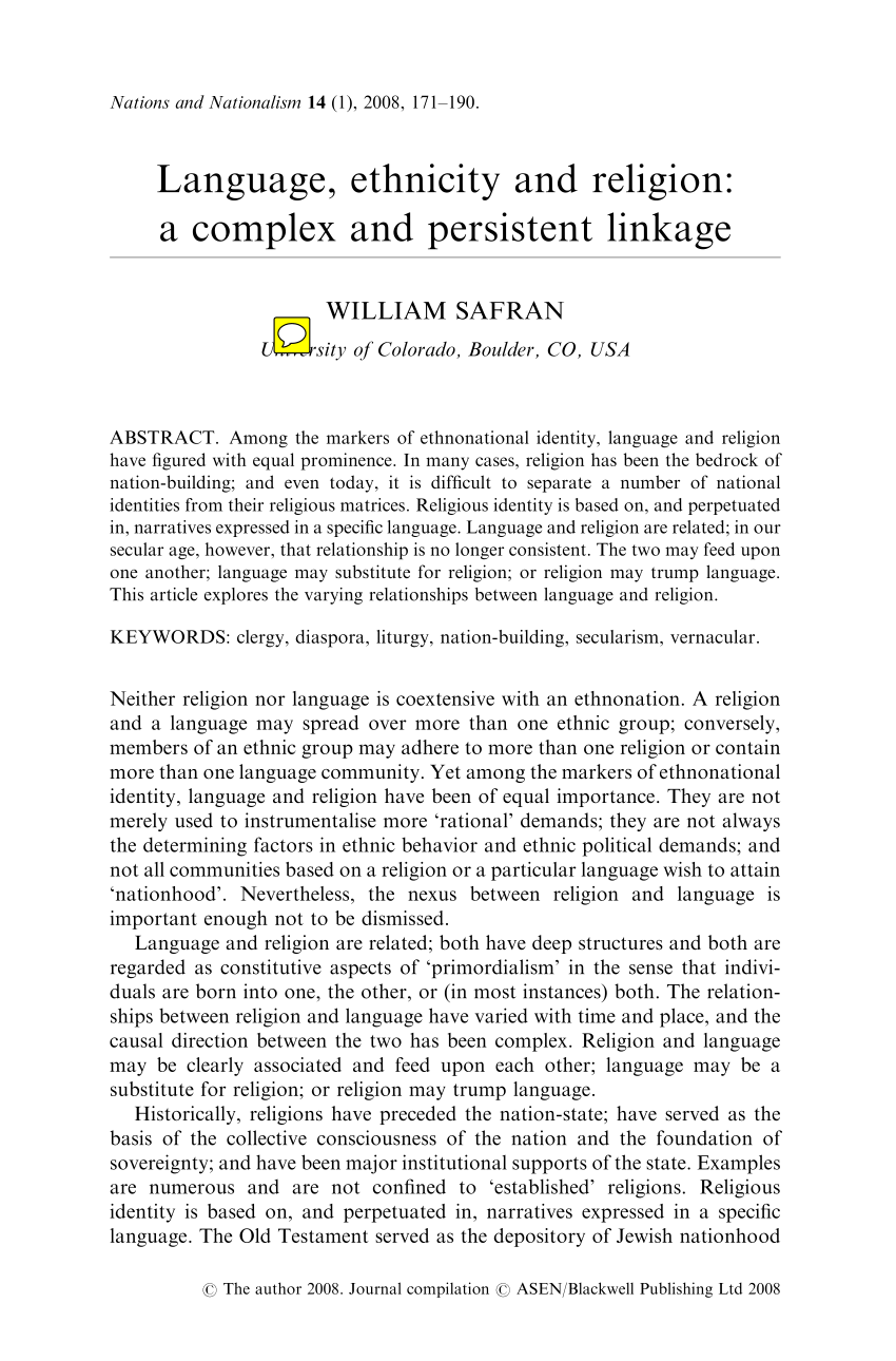 Pdf Language Ethnicity And Religion A Complex And Persistent Linkage