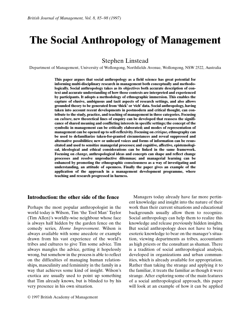 research paper about social anthropology