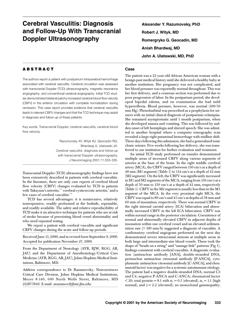 Pdf Cerebral Vasculitis Diagnosis And Followup With - 