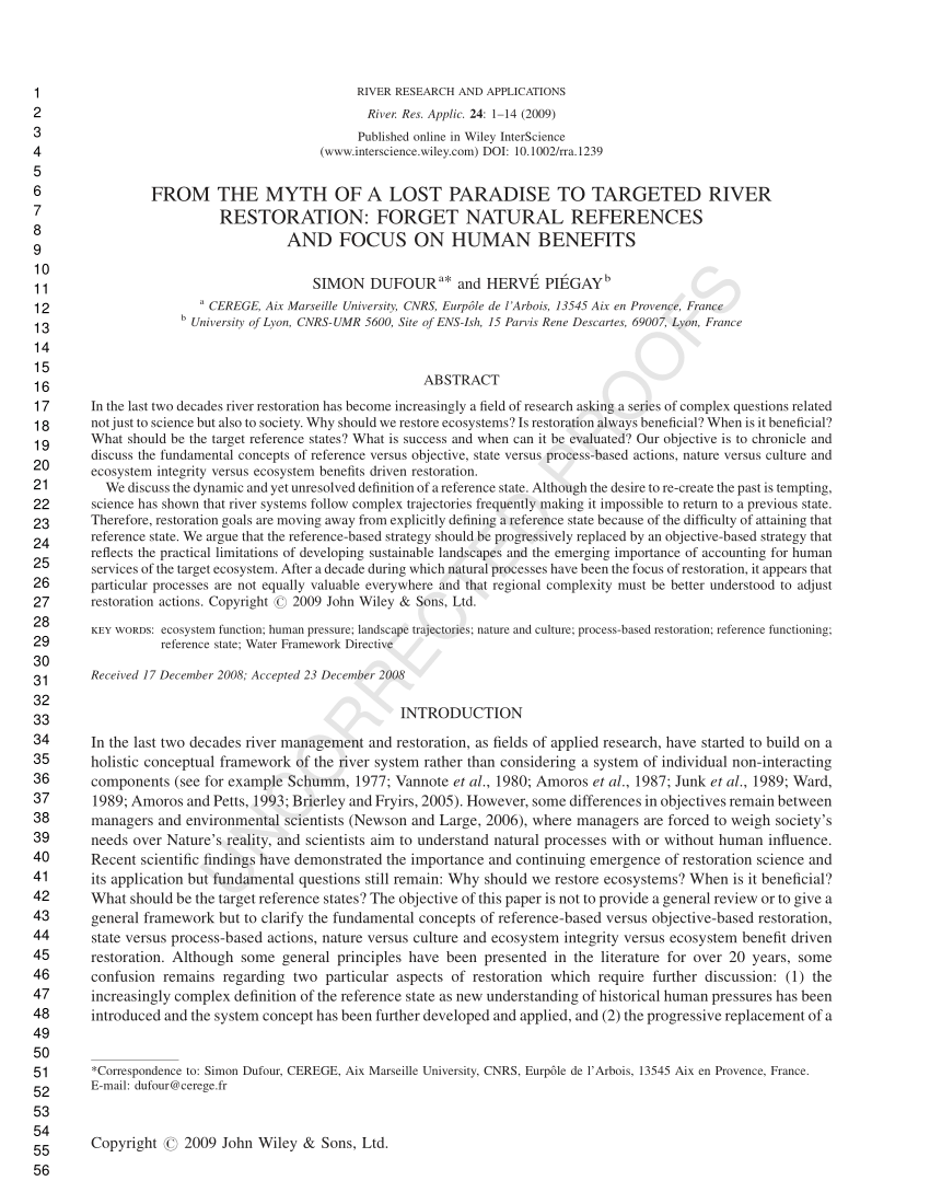 Pdf From The Myth Of A Lost Paradise To Targeted River Restoration Forget Natural References And Focus On Human Benefits