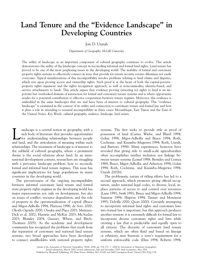 (PDF) Land Tenure and the “Evidence Landscape” in Developing Countries