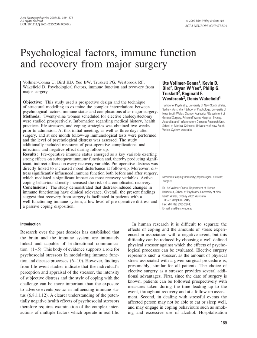 Pdf Psychological Factors Immune Function And Recovery From Major Surgery