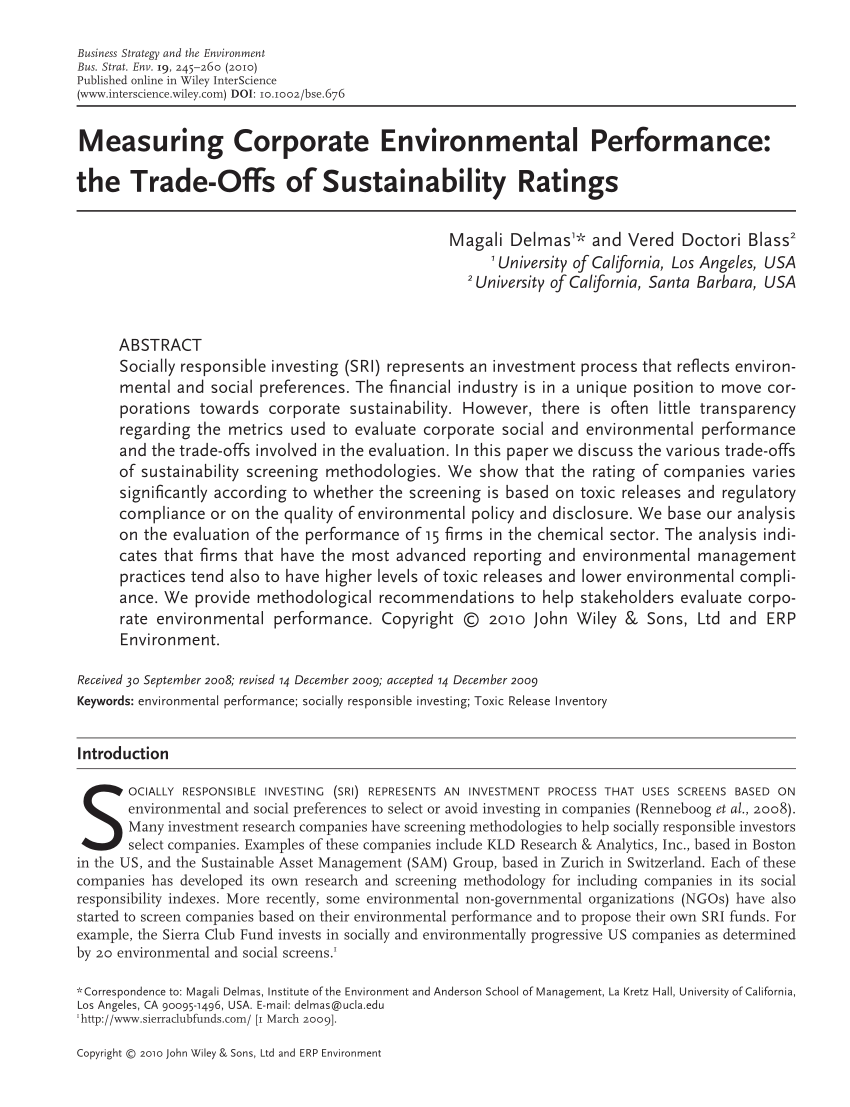 Pdf Measuring Corporate Environmental Performance The Trade Offs Of Sustainability Ratings
