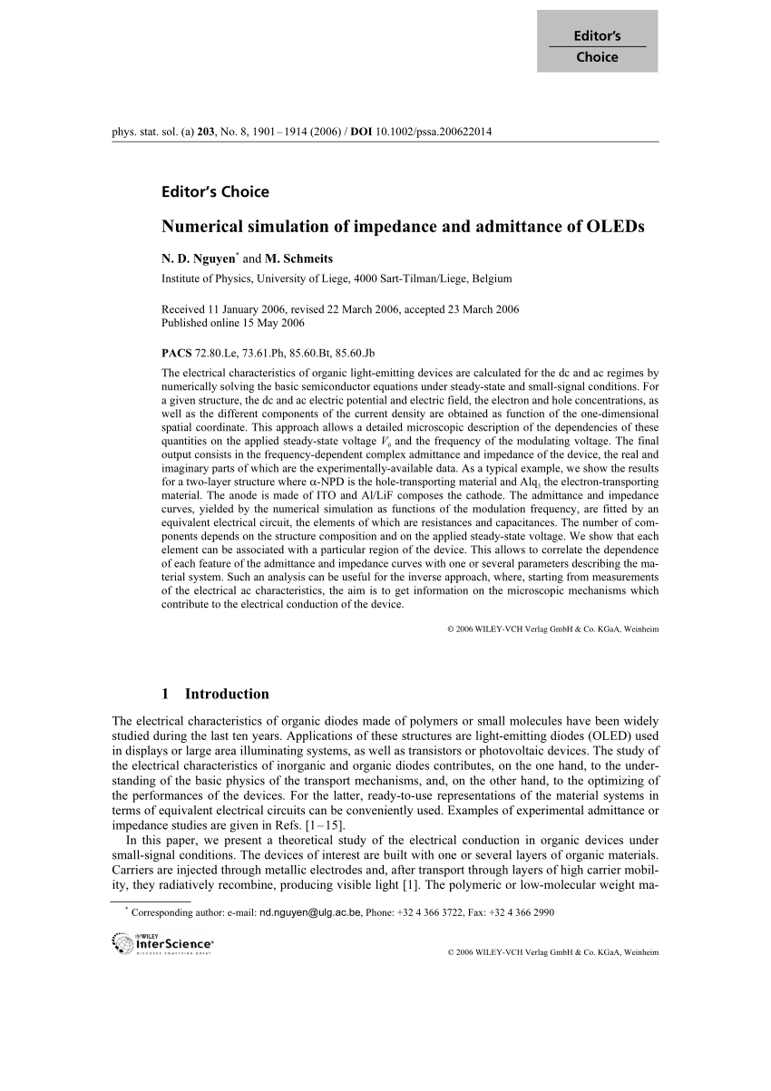 Pdf Numerical Simulation Of Impedance And Admittance Of Oleds