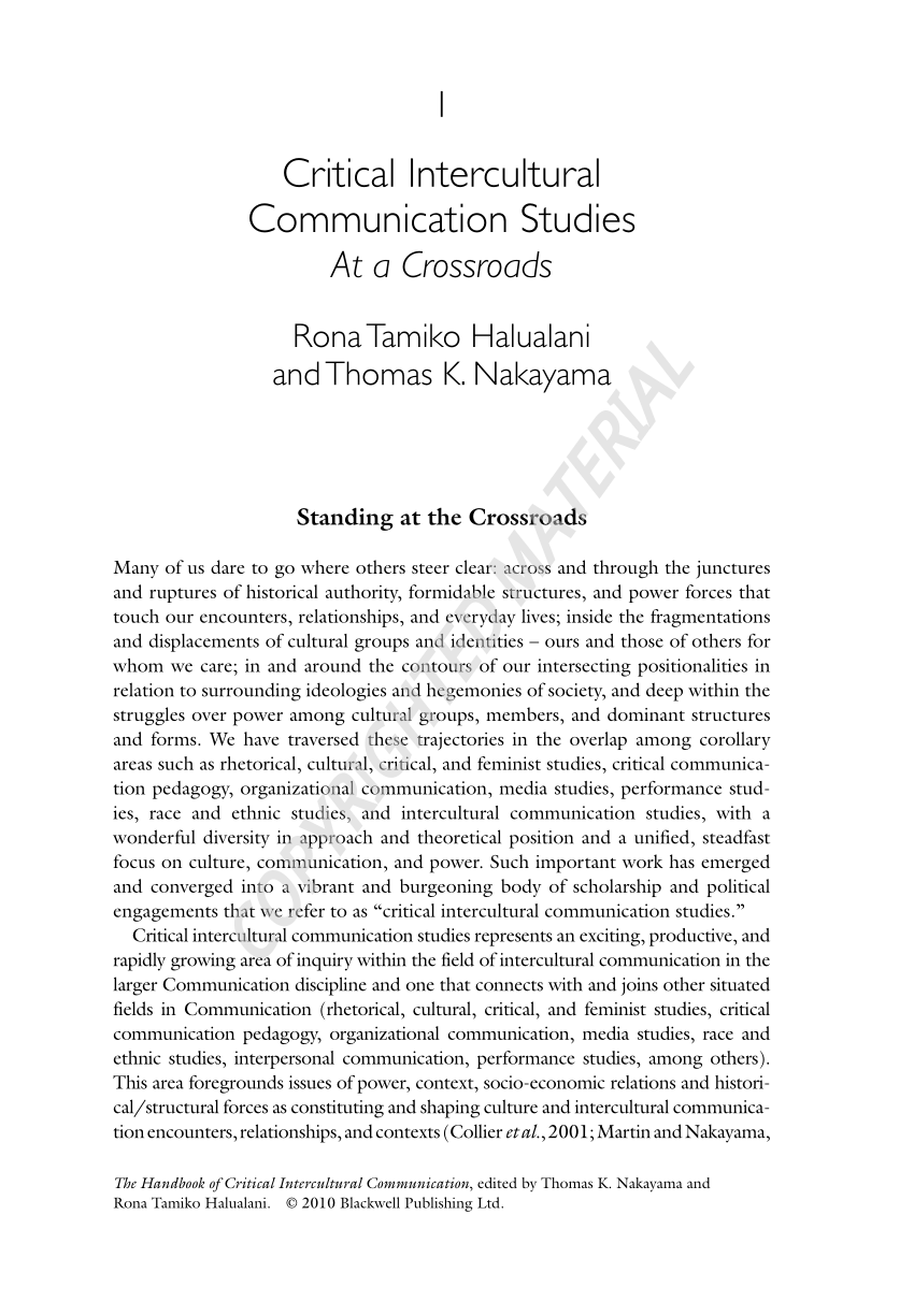 Pdf Critical Intercultural Communication Studies