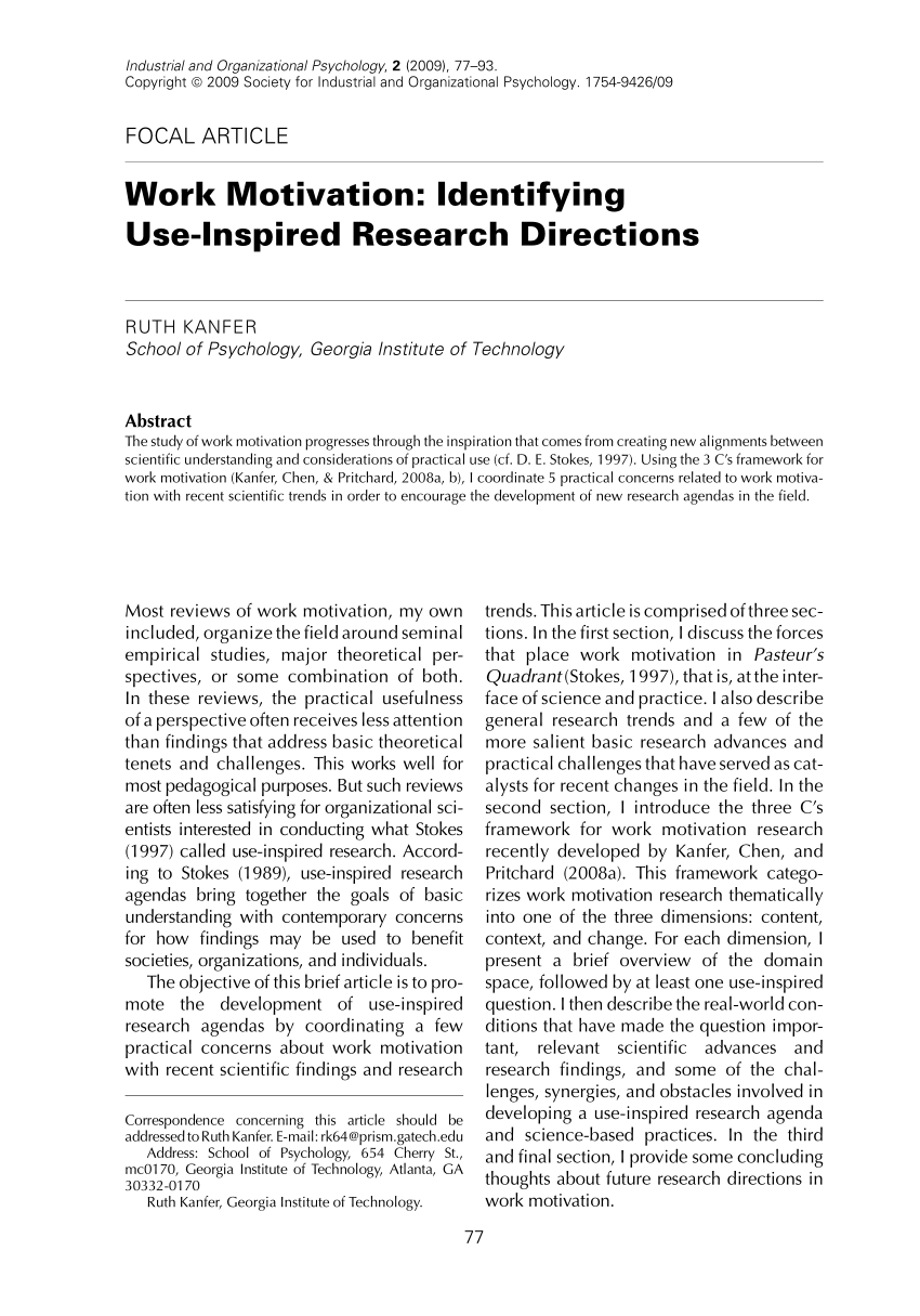 Pdf Work Motivation Identifying Use Inspired Research Directions