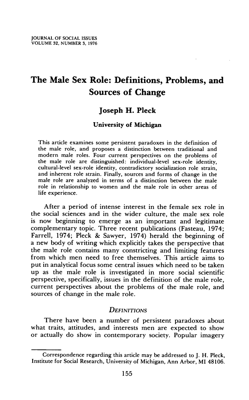 PDF) The Male Sex Role: Definitions, Problems, and Sources of Change