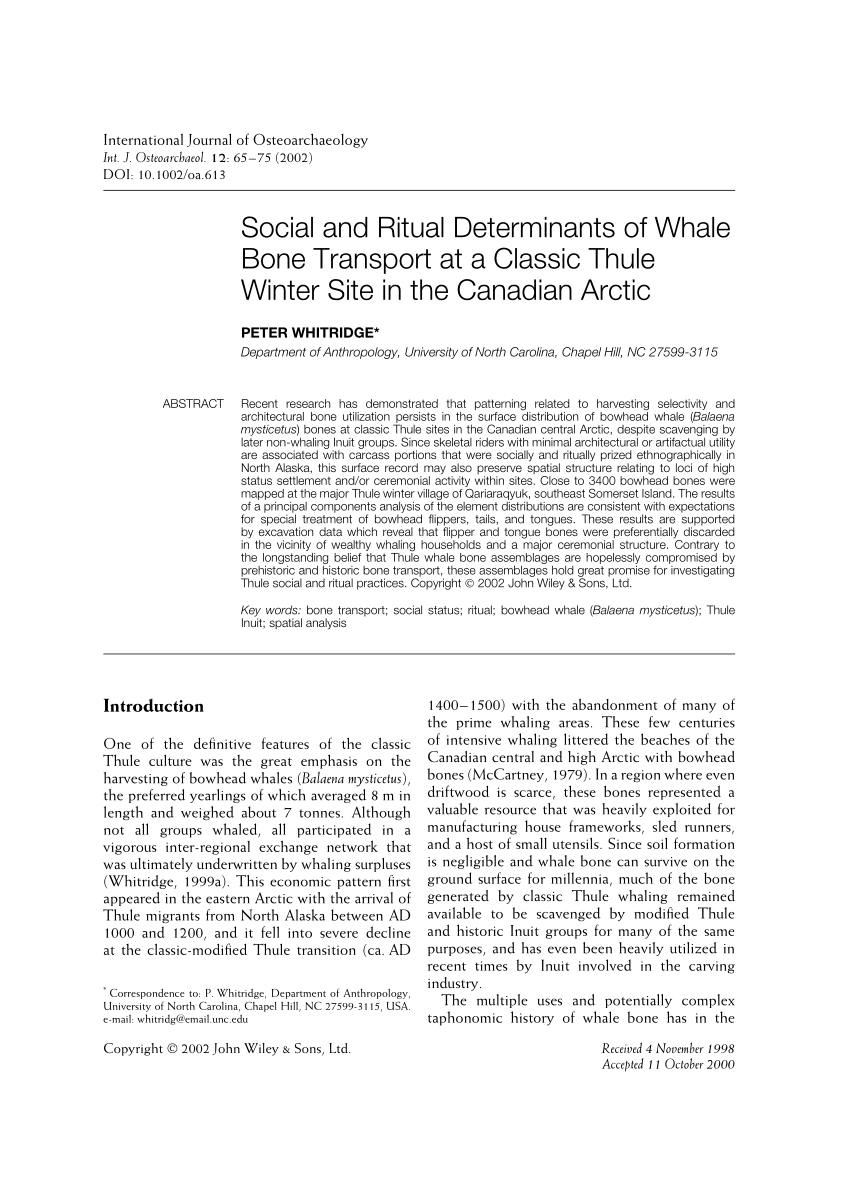 PDF Social and ritual determinants of whale bone transport at a