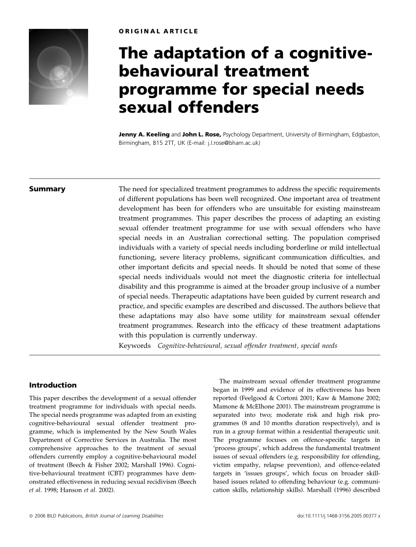 Pdf The Adaptation Of A Cognitive‐behavioural Treatment Programme For Special Needs Sexual 1271