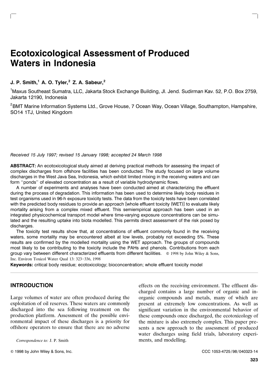 Pdf Ecotoxicological Assessment Of Produced Waters In Indonesia