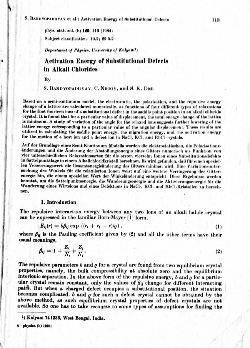 Pdf Activation Energy Of Substitutional Defects In Alkali Chlorides